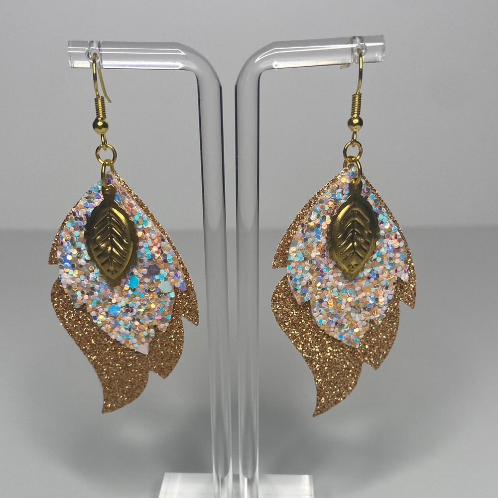 Sparkling Gold Leaf Dangle Earrings